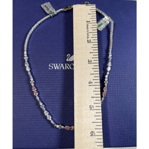 Swarovski Crystal Beaded Necklace Silver Tone Pink Clear Stones With Box Women - Picture 5 of 5